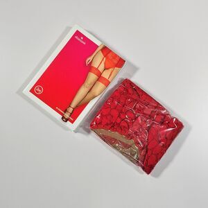 Obsessive Blossmina Red Sheer Lace Top Stockings Plus Size US 20-22